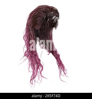 Fantasy capelli lunghi bagnati su sfondo bianco isolato, rendering 3D, illustrazione 3D Foto Stock