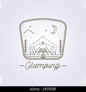 disegno illustrativo vettoriale con logo glamping line art Illustrazione Vettoriale