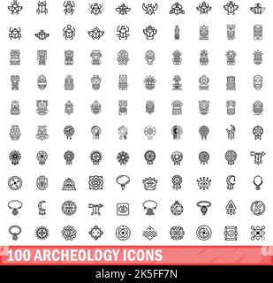 100 icone archeologiche. Illustrazione di 100 icone archeologiche set di vettori isolati su sfondo bianco Illustrazione Vettoriale