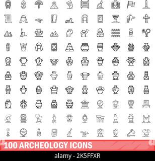 100 icone archeologiche. Illustrazione di 100 icone archeologiche set di vettori isolati su sfondo bianco Illustrazione Vettoriale