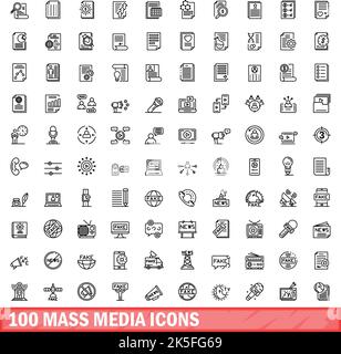 100 icone dei supporti di massa impostate. Illustrazione schematica di 100 icone dei supporti di massa set vettoriale isolato su sfondo bianco Illustrazione Vettoriale
