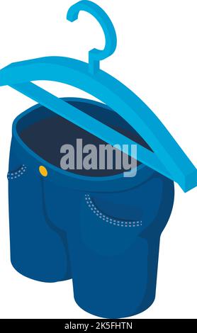 Icona denim abbigliamento vettore isometrico. Coppia di nuovi jeans blu e icona trempel. Negozio di abbigliamento, jeans jeans pant, moda Illustrazione Vettoriale