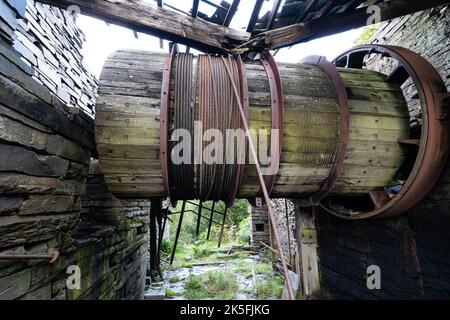 Avvolgitore, Dinorwic disusato Slate Quarry, Llamberis, Gwynedd, Galles Foto Stock