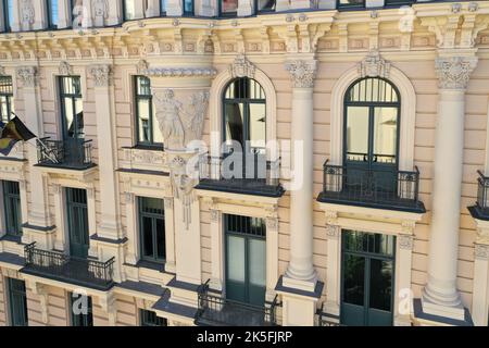 Architettura in stile Art Nouveau Jugendstil progettata da Eisenstein, riga, Lettonia Foto Stock