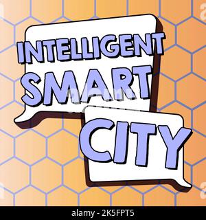 Cartello con la scritta Intelligent Smart City. Internet Concept Urban Intelligent building automation system business Foto Stock