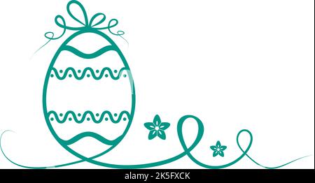 Buon vettore di uovo di Pasqua. Estratto flourish progettato uovo in verde. Sfondo isolato bianco. Felice uovo contorno di Pasqua con anse e fiori. Illustrazione Vettoriale