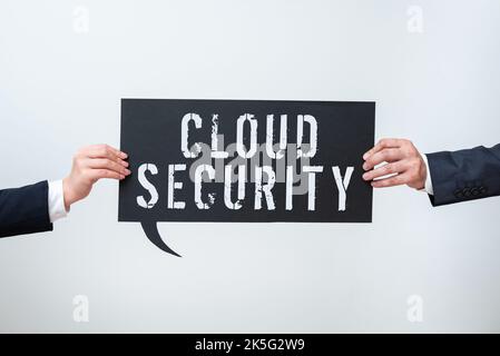 Scrittura di testo Cloud Security. Parola per imporre un sistema protetto di dati esistenti in Internet Foto Stock