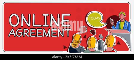 Testo scritto a mano Contratto online. Contratti aziendali creati e firmati su Internet Foto Stock