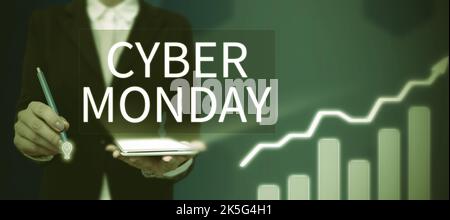 Scrittura di testo visualizzato Cyber Monday. Vetrina di affari un giorno in cui i Web site del ecommerce offrono un affare speciale per i compratori Foto Stock