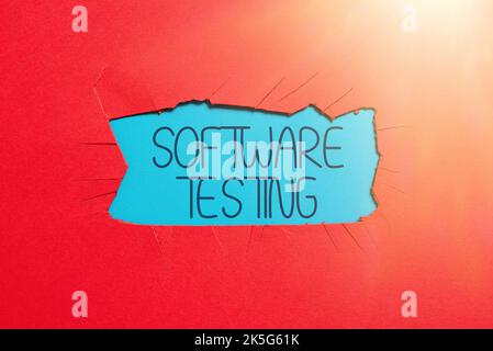 Ispirazione che mostra il test del software del segno. Attività di panoramica aziendale per verificare se i risultati corrispondono a quelli previsti Foto Stock