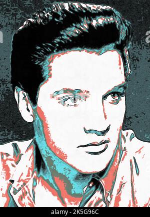 Illustrazioni Ritratto Elvis Presley, cantante americano, Pop Art, Foto Stock