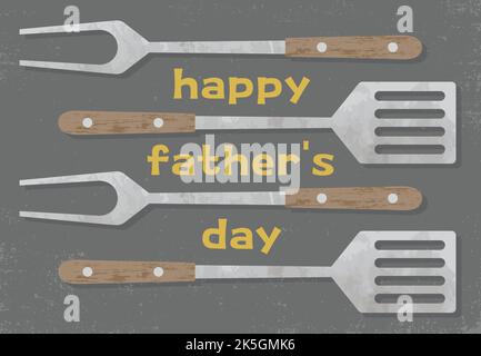 Un set di utensili per grigliare per la giornata del padre in stile carta tagliata con texture Illustrazione Vettoriale