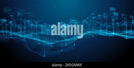 Rete globale digitale connessa Internet delle cose IOT cloud computing cybersecurity - Conceptual 3D Illustration Render. Foto Stock