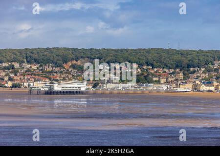 Il Grand Pier a Weston-Super-Mare da Brean Down, North Somerset, Inghilterra Foto Stock