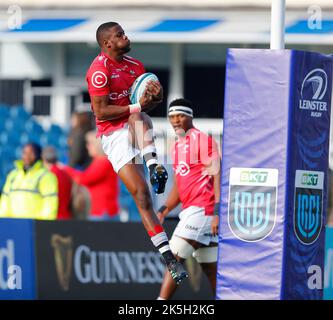 8th ottobre 2022; Royal Dublin Society Arena, Dublino, Irlanda; United Rugby Championships, Leinster contro Cell C Sharks; Cell C Sharks si scaldano prima del calcio d'inizio Foto Stock