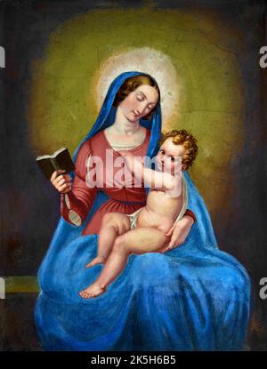 Madonna col Bambino - olio su tela - Giuseppe Badiaschi - metà del XIX secolo - Pieve Dugliara (PC), Italia, chiesa di San Pietro Foto Stock