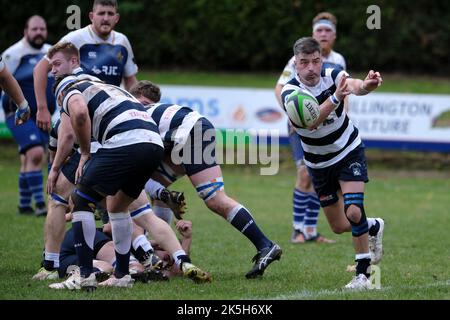 Jedburgh, Regno Unito. 8th Ott 2022. Home Side JedForest ha ottenuto una vittoria decisiva nel 51-20 su Visitors Heriots Blues Men al Riverside Park di Jedburgh sabato 08 ottobre 2022. Credit: Rob Gray/Alamy Live News Foto Stock