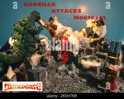 Godzilla attacca la città di Montreal Foto Stock