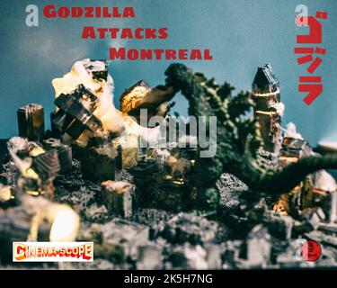 Godzilla attacca la città di Montreal Foto Stock