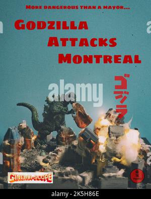 Godzilla attacca la città di Montreal Foto Stock