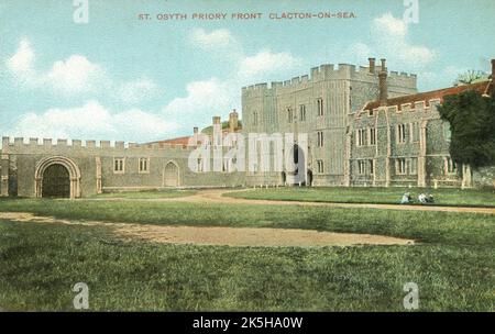 Cartolina antica intitolata "St. Ostyth Priory Front, Clacton-on-Sea”. Essex, Inghilterra Foto Stock