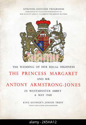 La copertina del programma di souvenir approvato di “il matrimonio di sua altezza reale la principessa Margaret e il signor Antony Armstong-Jones nell’Abbazia di Westminster, 6 maggio 1960”. Foto Stock