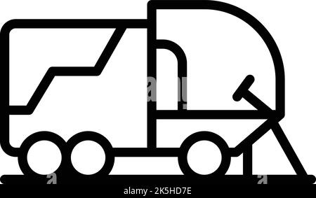 Icona spazzatrice asfalto vettore di contorno. Camion stradale. Macchina per la raccolta dei rifiuti Illustrazione Vettoriale