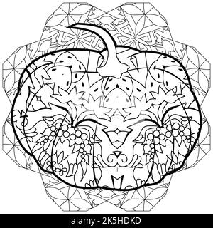 Illustrazione Vector Pumpkin, verdura disegnata a mano in stile zentangle, totem tribale per tatuaggio. Per le pagine da colorare Illustrazione Vettoriale