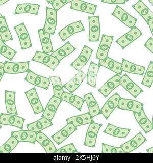 Le banconote in dollari cadono casualmente senza giunture. Sfondo del wrapping con segnali di valuta USA. Struttura finanziaria astratta ripetentesi. Vettore stilizzato Illustrazione Vettoriale