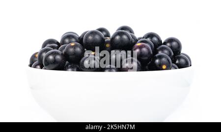 Uva Muscadine, primo piano, in Una ciotola bianca, isolata su uno sfondo bianco, Noble Foto Stock