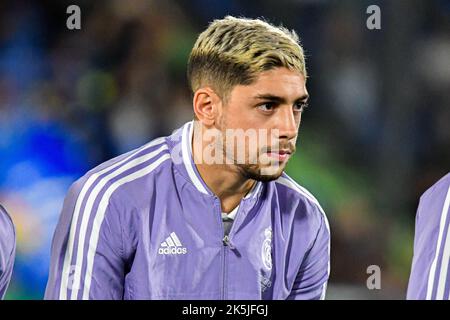 GETAFE, SPAGNA - 8 OTTOBRE: Fede Valverde del Real Madrid CF durante la partita tra Getafe CF e Real Madrid CF della Liga Santander il 8 ottobre 2022 al Colosseo Alfonso Pérez di Getafe, Spagna. (Foto di Samuel Carreño/ PX Images) Foto Stock