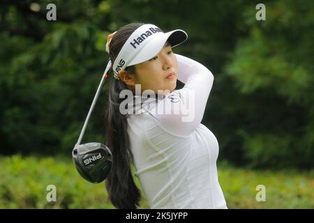 25 agosto 2022-Chuncheon, Corea del Sud-Parco azione Hyejun sulla sala 1th durante un Hanhwa Classic 2022 Round 1 al Jade Palace Golf Club a Chun Cheon, Corea del Sud. Foto Stock