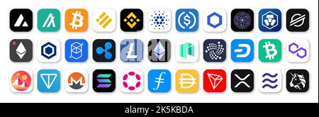 Pulsante icona del logo della criptovaluta impostato in formato vettoriale Illustrazione Vettoriale