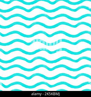 Linee blu ondulate senza cuciture. Gilet a righe. Illustrazione acquerello. Isolato su sfondo bianco. Per il design di tessuti, abiti, cancelleria. Foto Stock