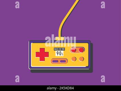 Illustrazione vettoriale multicolore di joystick retrò per videogiochi per computer. Concetto o idea negli anni '90s Illustrazione Vettoriale