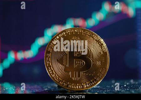 Moneta di criptovaluta Bitcoin BTC. Concetto di mercato azionario. Foto Stock