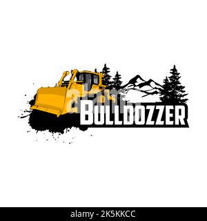 Vettore logo bulldozer su sfondo bianco Foto Stock