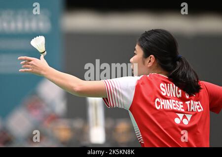 Sydney, Australia. 09th Ott 2022. Ha cantato Shuo Yun (Taipei Cinese) visto in azione durante la YONEX Sydney International 2022 Single Finals Match femminile contro Chen su Yu (Taipei Cinese). Sung Shuo Yun ha vinto la partita 17-21, 21-16, 21-14. (Foto di Luis Veniegra/SOPA Images/Sipa USA) Credit: Sipa USA/Alamy Live News Foto Stock