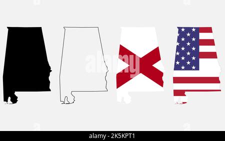 Set di Alabama Shape, stati uniti d'america. Concetto piatto icona simbolo illustrazione vettore . Illustrazione Vettoriale