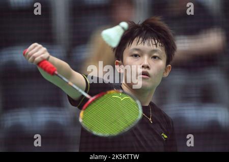 Sydney, Australia. 08th Ott 2022. Wong Ling Ching (Malesia) visto in azione durante la partita di finale femminile internazionale di Sydney 2022 contro Hsuan-Yu Wendy Chen dell'Australia. Wong ha vinto la partita 21-8, 21-14. Credit: SOPA Images Limited/Alamy Live News Foto Stock