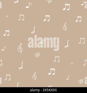 Sottofondo musicale con note e simboli, bianco, motivo senza cuciture Illustrazione Vettoriale