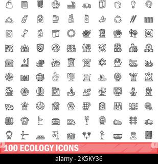 100 icone ecologiche impostate. Illustrazione del contorno di 100 icone ecologiche vettore set isolato su sfondo bianco Illustrazione Vettoriale