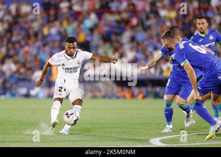 Rodrygo va del Real Madrid durante il campionato spagnolo la Liga partita di calcio tra Getafe CF e Real Madrid il 8 ottobre 2022 allo stadio del Coliseum Alfonso Perez di Getafe, Madrid, Spagna - Foto: Oscar J Barroso/DPPI/LiveMedia Foto Stock