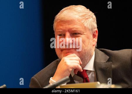 Aberdeen, Scozia, Regno Unito. 9th ottobre 2022. Secondo giorno della conferenza SNP ad Aberdeen. Angus Robertson Segretario del Gabinetto MSP per la Costituzione, gli Affari esteri e la cultura. Iain Masterton/Alamy Live News Foto Stock