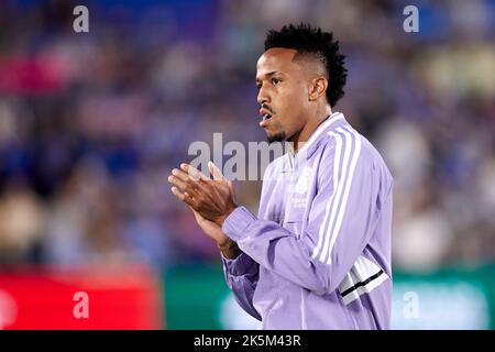 MADRID, SPAGNA - 08 OTTOBRE: Eder Militao del Real Madrid CF reagisce prima della partita la Liga Santander tra Getafe CF e Real Madrid CF il 08 ottobre 2022 al Colosseo Alfonso Perez di Madrid, Spagna. Credit: Ricardo Larreina/AFLO/Alamy Live News Foto Stock