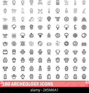 100 icone archeologiche. Illustrazione di 100 icone archeologiche set di vettori isolati su sfondo bianco Illustrazione Vettoriale