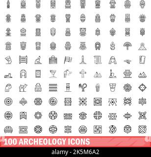 100 icone archeologiche. Illustrazione di 100 icone archeologiche set di vettori isolati su sfondo bianco Illustrazione Vettoriale