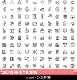 100 icone benefiche impostate. Illustrazione di 100 icone benefiche vettore isolato su sfondo bianco Illustrazione Vettoriale