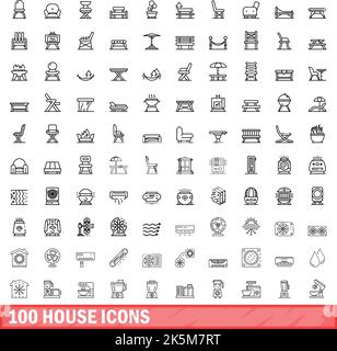 100 icone della casa impostate. Illustrazione di 100 icone di casa vettore set isolato su sfondo bianco Illustrazione Vettoriale