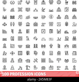 set di 100 icone professione. Illustrazione di 100 icone professionali set vettoriale isolato su sfondo bianco Illustrazione Vettoriale